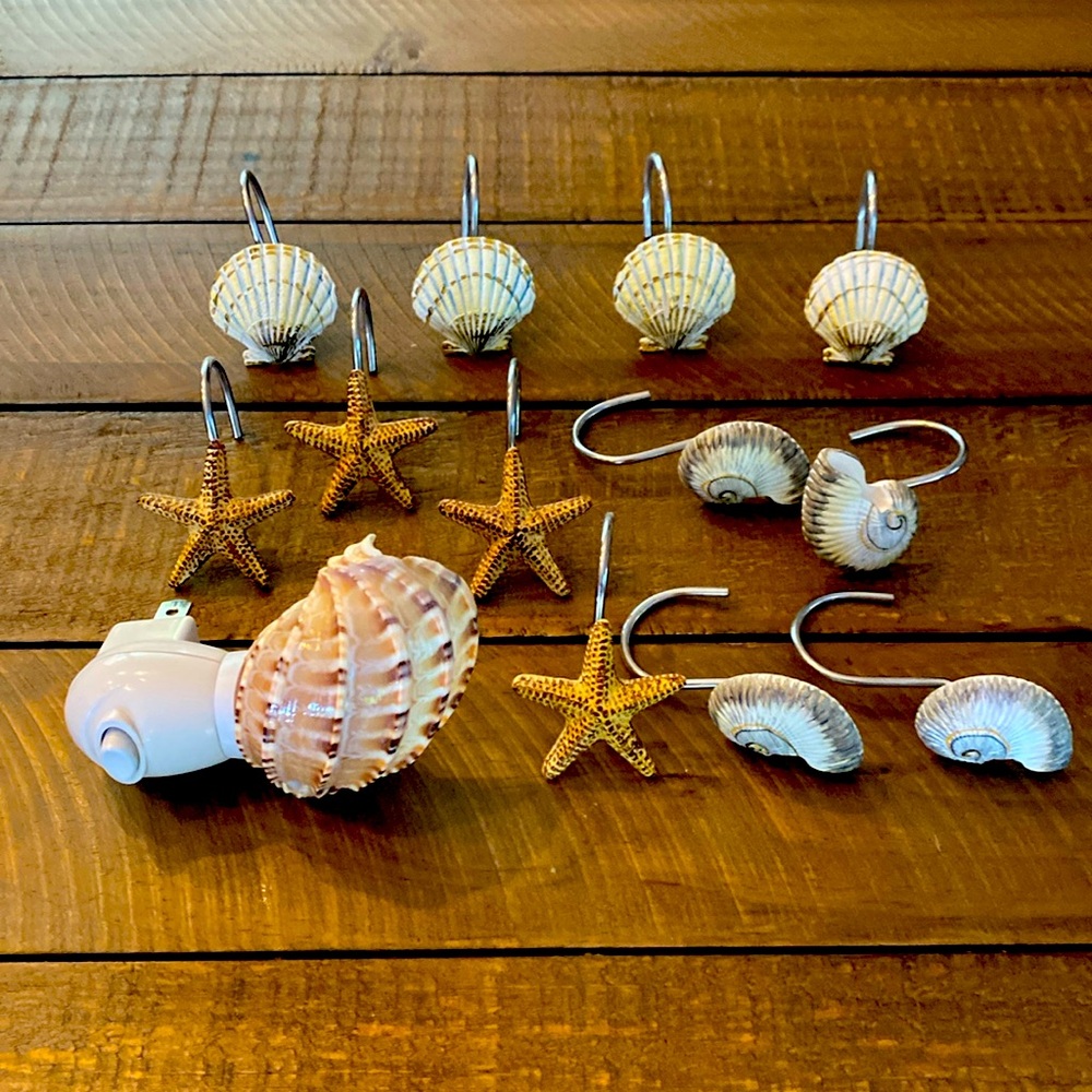 Seashell Shower Curtain Rings & Nightlight Set